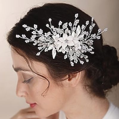 Bride Headwear Wedding Dress Ancient Style Hanfu Hair Comb Pearl Crystal Bead String White Headflower Ceramic Flower Comb Lightinthebox