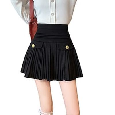 Women's Skirt Mini Woolen Black Skirts Pleated Basic Casual Daily S M L Lightinthebox