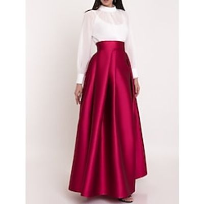 A-Line Mother of the Bride Dress Wedding Guest Elegant Jewel Neck Ankle Length Satin Long Sleeve with Ruching 2023 Lightinthebox