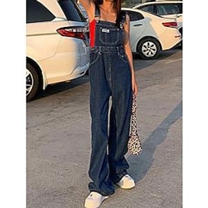 Women's Jumpsuit Pocket Solid Color Square Neck Active Street Daily Loose Fit Sleeveless Blue S M L Fall miniinthebox