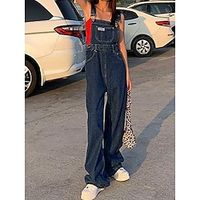 Women's Jumpsuit Pocket Solid Color Square Neck Active Street Daily Loose Fit Sleeveless Blue S M L Fall miniinthebox - thumbnail