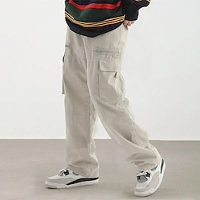 Men's Cargo Pants Casual Pants Button Multi Pocket Straight Leg Plain Comfort Wearable Casual Daily Holiday Sports Fashion Black Light Green Lightinthebox