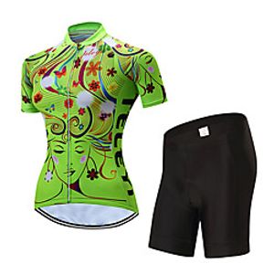 21Grams Women's Short Sleeve Cycling Jersey with Shorts Summer Polyester Yellow Red Blue Stripes Floral Botanical Bike Clothing Suit UV Resistant 3D Pad Quick Dry Moisture Wicking Breathable Sports miniinthebox