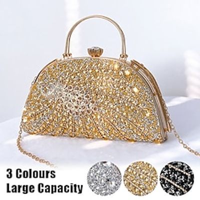Women's Clutch Evening Bag Wristlet Synthetic Party Daily Holiday Rhinestone Crystals Chain Large Capacity Lightweight Durable Color Block Folk C1062 gold C1062 black C1062 silver miniinthebox