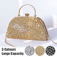 Women's Clutch Evening Bag Wristlet Synthetic Party Daily Holiday Rhinestone Crystals Chain Large Capacity Lightweight Durable Color Block Folk C1062 gold C1062 black C1062 silver miniinthebox - thumbnail
