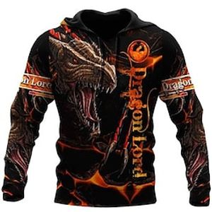 Men's Pullover Hoodie Sweatshirt Orange Hooded Dragon Graphic Prints Viking Print Daily Sports 3D Print Basic Streetwear Designer Spring   Fall Clothing Apparel Hoodies Sweatshirts  Long Sleeve miniinthebox