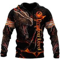 Men's Pullover Hoodie Sweatshirt Orange Hooded Dragon Graphic Prints Viking Print Daily Sports 3D Print Basic Streetwear Designer Spring   Fall Clothing Apparel Hoodies Sweatshirts  Long Sleeve miniinthebox - thumbnail