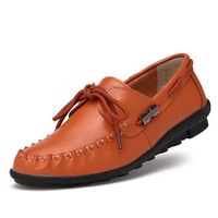 Leather Stitching Lace Up Flat Metal Casual Soft Breataable Shoes
