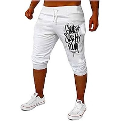 Men's Joggers Sweat Shorts Cropped Pants Capri Pants Drawstring Elastic Waist Print Graphic Letter Comfort Soft Calf-Length Sports Outdoor Daily Holiday Cotton Blend Streetwear Casual Black White Lightinthebox