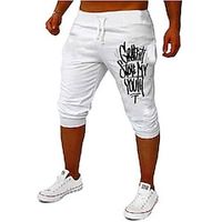 Men's Joggers Sweat Shorts Cropped Pants Capri Pants Drawstring Elastic Waist Print Graphic Letter Comfort Soft Calf-Length Sports Outdoor Daily Holiday Cotton Blend Streetwear Casual Black White Lightinthebox - thumbnail
