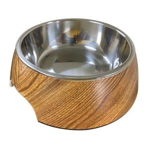 Nutrapet Applique Melamine Round Pet Bowl - Dk Wooden - Medium - 350/11.8 ml/oz (17.5 x 6.5 cm)
