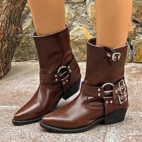 Women's Boots Combat Boots Daily Chunky Heel Pointed Toe Casual Faux Leather Loafer Black Brown miniinthebox - thumbnail