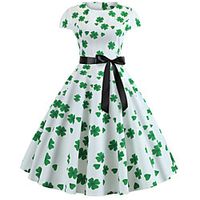 Audrey Hepburn Polka Dots 1950s Vintage Vacation Dress Dress Rockabilly Prom Dress Women's Costume Green Vintage Cosplay Homecoming Prom Short Sleeve Knee Length Lightinthebox - thumbnail