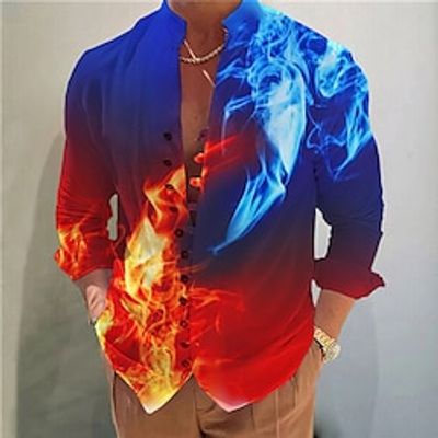Men's Shirt Gradient Graphic Prints Stand Collar Blue Purple Green Gray Outdoor Street Long Sleeve Print Clothing Apparel Fashion Designer Casual Comfortable Lightinthebox