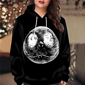 Women's Plus Size Tops Hoodie Sweatshirt Skull Pumpkin Print Long Sleeve V Neck Streetwear Halloween Fall Winter Blue Black Big Size XL XXL 3XL 4XL 5XL miniinthebox