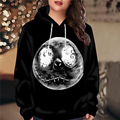 Women's Plus Size Tops Hoodie Sweatshirt Skull Pumpkin Print Long Sleeve V Neck Streetwear Halloween Fall Winter Blue Black Big Size XL XXL 3XL 4XL 5XL miniinthebox