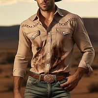 Totem Casual western style Men's Shirt Cowboy Shirt Outdoor Street Casual Daily Fall  Winter Turndown Long Sleeve khaki S M L Shirt miniinthebox - thumbnail