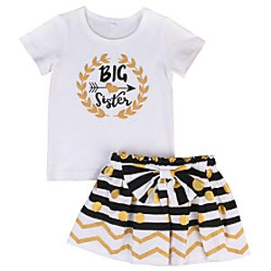 Kids Girls' Clothing Set Short Sleeve White Letter Bow Print Active Regular 2-6 Years Lightinthebox