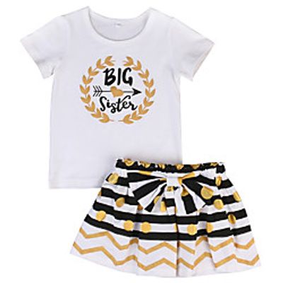 Kids Girls' Clothing Set Short Sleeve White Letter Bow Print Active Regular 2-6 Years Lightinthebox