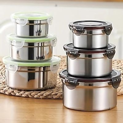 3pcsset Stainless Steel Food Storage Containers With Lids, Salad Dressing Food Grade Salad Snack Containers For Adults, Leakproof And Reusable Refrigerator Preservation Box, Seal Bowls, Crisper Case Lightinthebox