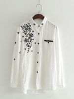 Embroidered Turn-down Collar Blouses