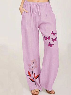 Casual Loose Butterfly Print Elastic Waist Pants