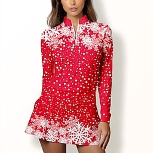 Women's Polo Shirt Christmas Golf Shirt Breathable Quick Dry Moisture Wicking Long Sleeve Golf Apparel Golf Clothes Regular Fit Zipper Stand Collar Printed Spring Autumn Tennis Golf Pickleball Lightinthebox