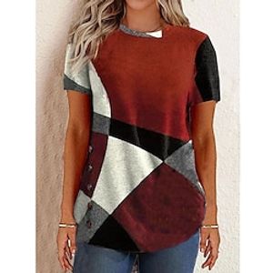 Women's T shirt Tee Red Blue Purple Geometric Short Sleeve Daily Basic Cowl Neck Regular S Lightinthebox