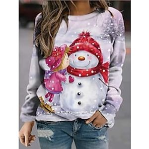 Women's Sweatshirt Pullover Streetwear Blue Purple Dark Blue Graphic Snowman Christmas Round Neck Long Sleeve S M L XL 2XL Lightinthebox