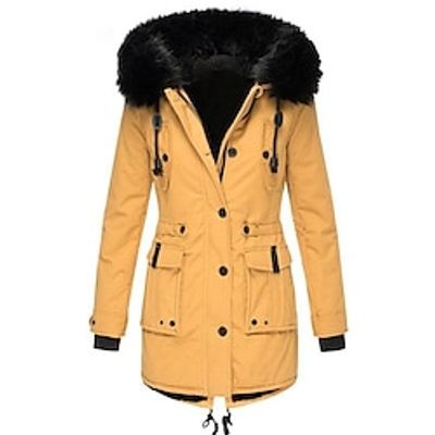 Women's Parka Fleece Lined Puffer Jacket Thicken Winter Coat Windproof Thermal Warm Heated Coat Zipper Drawstring Hoodie Outerwear Long Sleeve Lightinthebox