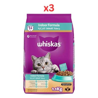 Whiskas Adult Indoor Formula Dry Cat Food 1.1Kg (Pack of 3)