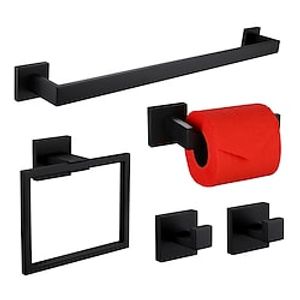 5 Pieces Bathroom Hardware Accessories Set Matte Black Towel Bar Set 2-Hooks Toilet Paper Holder Towel Ring Wall Mounted Stainless Steel 24-Inch Gold Brushed Nickel Chrome miniinthebox