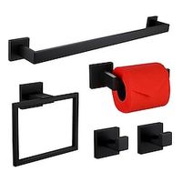 5 Pieces Bathroom Hardware Accessories Set Matte Black Towel Bar Set 2-Hooks Toilet Paper Holder Towel Ring Wall Mounted Stainless Steel 24-Inch Gold Brushed Nickel Chrome miniinthebox - thumbnail