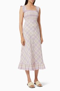 Checked Seersucker Midi Dress