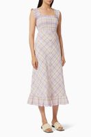 Checked Seersucker Midi Dress - thumbnail