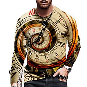 Men's Unisex Tee T shirt Shirt 3D Print Graphic Prints Clock Print Long Sleeve Daily Tops Casual Designer Big and Tall Yellow miniinthebox