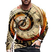 Men's Unisex Tee T shirt Shirt 3D Print Graphic Prints Clock Print Long Sleeve Daily Tops Casual Designer Big and Tall Yellow miniinthebox - thumbnail