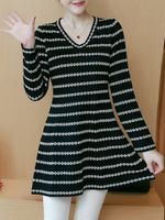 Casual Striped Printed V Neck Long Sleeves Knitted Dresses