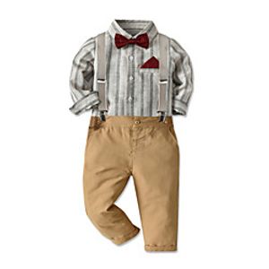 Kids Toddler Boys' Shirt  Pants Clothing Set 4 Pieces Long Sleeve Khaki Stripe Casual / Daily Festival Basic 2-6 Years miniinthebox