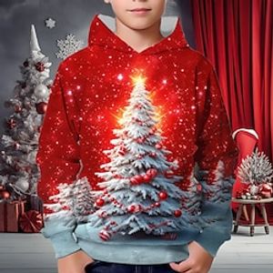 Christmas Boys 3D Christmas Tree Hoodie Pullover Long Sleeve 3D Print Fall Winter Fashion Streetwear Cool Polyester Kids 3-12 Years Outdoor Casual Daily Regular Fit Lightinthebox