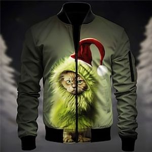 Men's Bomber Jacket Varsity Jacket Outdoor Sport Warm Pocket Fall Winter Gingerbread Casual Christmas Daily Wear Fall  Winter Standing Collar Long Sleeve Dark Navy Green padding jacket Lightinthebox