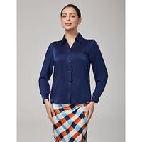 Pleated V-Neck Panelled Fabric Blouse