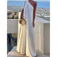 Women's Casual Dress Swing Dress Summer Dress Long Dress Maxi Dress Patchwork Street Holiday Date Elegant Streetwear One Shoulder Sleeveless Regular Fit Black White Green Color S M L XL Size Lightinthebox - thumbnail
