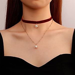 Women's Choker Necklace Pendant Necklace Simple Fashion Vintage European Imitation Pearl Fabric Alloy Blue Green Black Red 31-36 cm Necklace Jewelry 1pc For Party Evening Street Prom Birthday Party Lightinthebox