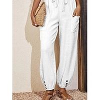 Women's Pants Trousers Linen Cotton Blend Plain Side Pockets Full Length Casual Daily Going out Weekend White S M Spring  Summer Lightinthebox