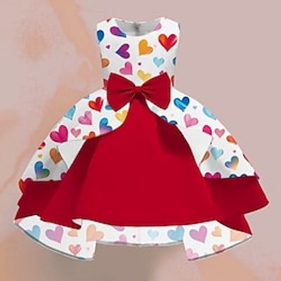 Valentines Girls' 3D Heart Party Dress Sleeveless 3D Print Summer Spring Fall Party Special Occasion Birthday Elegant Princess Beautiful Kids 3-12 Years Party Dress Swing Dress A Line Dress Above Knee Lightinthebox