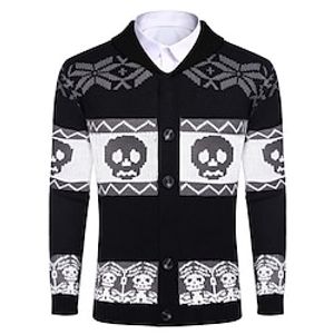 Skull Santa Claus Casual Men's Button Knitting Print Ugly Christmas Sweater Cardigan Sweater Halloween Cardigan Outdoor Daily Vacation Halloween Long Sleeve V Neck Sweaters Wine Black Fall Winter S M Lightinthebox