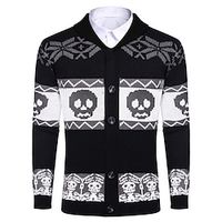 Skull Santa Claus Casual Men's Button Knitting Print Ugly Christmas Sweater Cardigan Sweater Halloween Cardigan Outdoor Daily Vacation Halloween Long Sleeve V Neck Sweaters Wine Black Fall Winter S M Lightinthebox - thumbnail