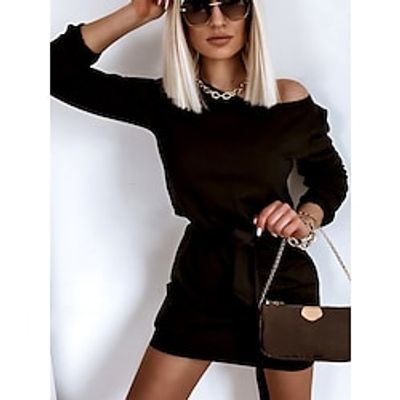 Women's Casual Dress Green Pink khaki White Black Long Sleeve Pure Color With Belt Winter Fall Crew Neck Fashion Casual Modern Fall Dress 2022 S M L XL 2XL  Winter Dress Lightinthebox