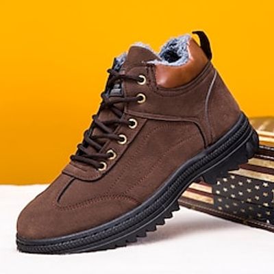 Men's Boots Winter Boots Fleece lined Walking Casual Daily PU Warm Booties  Ankle Boots Lace-up Black Coffee Winter Lightinthebox
